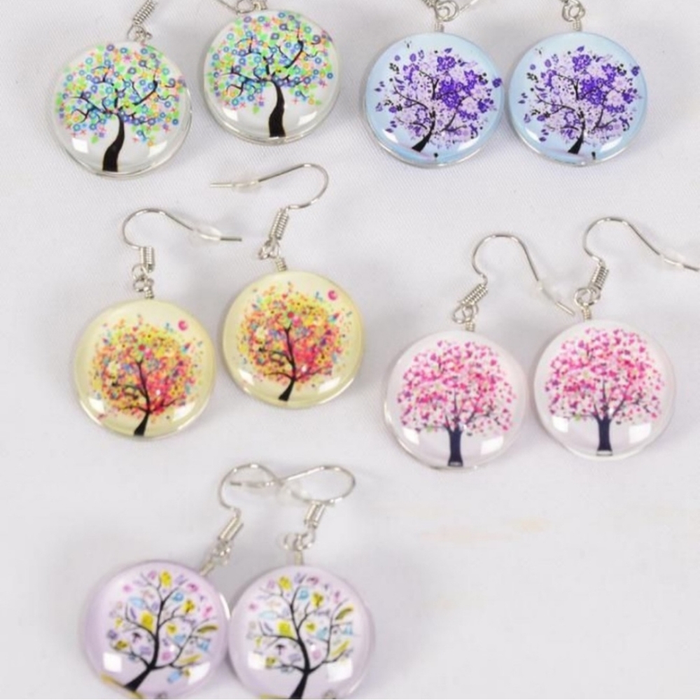 NWT- Tree of Life Double Sided Glass Dome Earrings